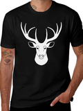 Deer Head Graphic Tee - Black Cotton Blend