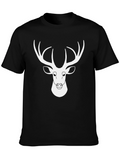 Deer Head Graphic Tee - Black Cotton Blend