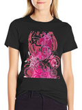 Abstract Pink Gear Graphic Black T-Shirt