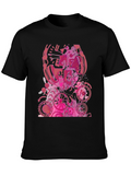 Abstract Pink Gear Graphic Black T-Shirt
