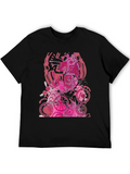 Abstract Pink Gear Graphic Black T-Shirt
