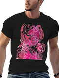 Abstract Pink Gear Graphic Black T-Shirt