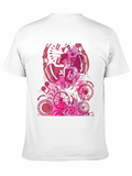 Abstract Pink Gear Graphic Black T-Shirt