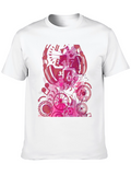 Abstract Pink Gear Graphic Black T-Shirt