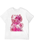 Abstract Pink Gear Graphic Black T-Shirt