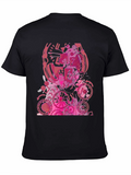 Abstract Pink Gear Graphic Black T-Shirt