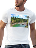 Scenic River Print Black T-Shirt