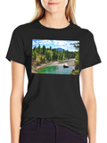 Scenic River Print Black T-Shirt