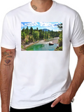Scenic River Print Black T-Shirt