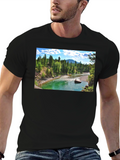 Scenic River Print Black T-Shirt