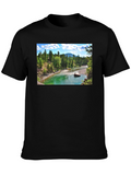 Scenic River Print Black T-Shirt