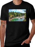 Scenic River Print Black T-Shirt