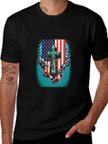 American Flag Cross Graphic Black T-Shirt