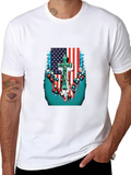 American Flag Cross Graphic Black T-Shirt