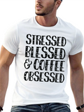 Stressed Blessed and Coffee Obsessed Black T-Shirt