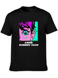 Anime Running Team Graphic Tee - Black Cotton