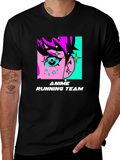 Anime Running Team Graphic Tee - Black Cotton