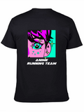 Anime Running Team Graphic Tee - Black Cotton