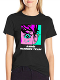 Anime Running Team Graphic Tee - Black Cotton