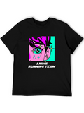 Anime Running Team Graphic Tee - Black Cotton
