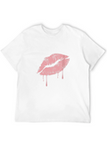 Black T-Shirt with Pink Dripping Lips Graphic