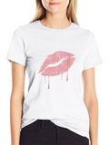 Black T-Shirt with Pink Dripping Lips Graphic