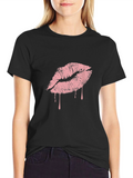 Black T-Shirt with Pink Dripping Lips Graphic