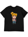 Cartoon Schoolgirl Graphic Black T-Shirt