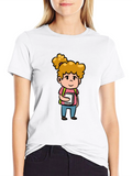 Cartoon Schoolgirl Graphic Black T-Shirt
