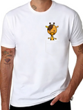 Giraffe Pocket Graphic Tee - Black Cotton Shirt
