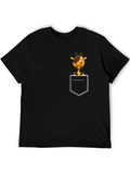 Giraffe Pocket Graphic Tee - Black Cotton Shirt