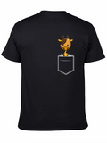 Giraffe Pocket Graphic Tee - Black Cotton Shirt