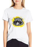 Raccoon Graphic Tee - Black Cotton T-Shirt