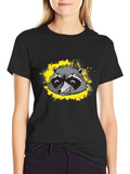 Raccoon Graphic Tee - Black Cotton T-Shirt
