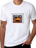 Cozy Fireplace Graphic T-Shirt - Black