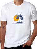 Sunset Palm Tree Graphic Black T-Shirt