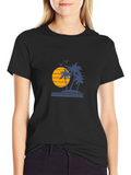 Sunset Palm Tree Graphic Black T-Shirt
