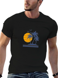 Sunset Palm Tree Graphic Black T-Shirt