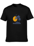 Sunset Palm Tree Graphic Black T-Shirt