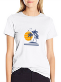 Sunset Palm Tree Graphic Black T-Shirt