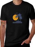 Sunset Palm Tree Graphic Black T-Shirt