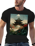 Japanese Temple Print Black T-Shirt