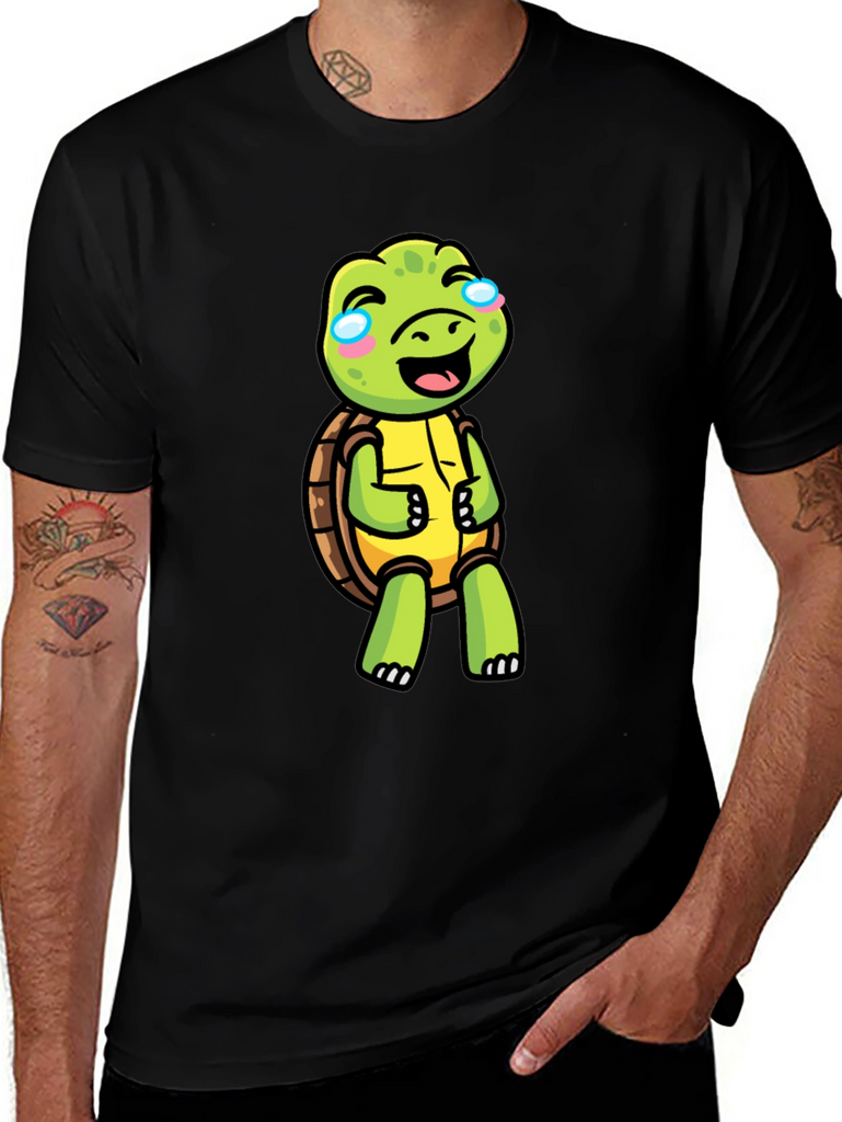 Cartoon Turtle Graphic Black T-Shirt