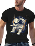 Astronaut on Swing Graphic Tee - Space Adventure T-Shirt