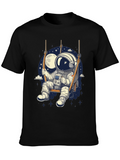 Astronaut on Swing Graphic Tee - Space Adventure T-Shirt