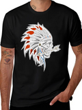 Skull Chief Headdress Graphic Black T-Shirt