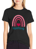 Uplifting Heart Rainbow Graphic Tee - Black