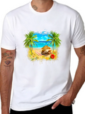 Tropical Beach T-Shirt: Palm Trees & Ocean View