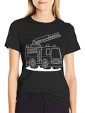Fire Truck Graphic Tee - Black Cotton T-Shirt