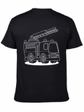 Fire Truck Graphic Tee - Black Cotton T-Shirt